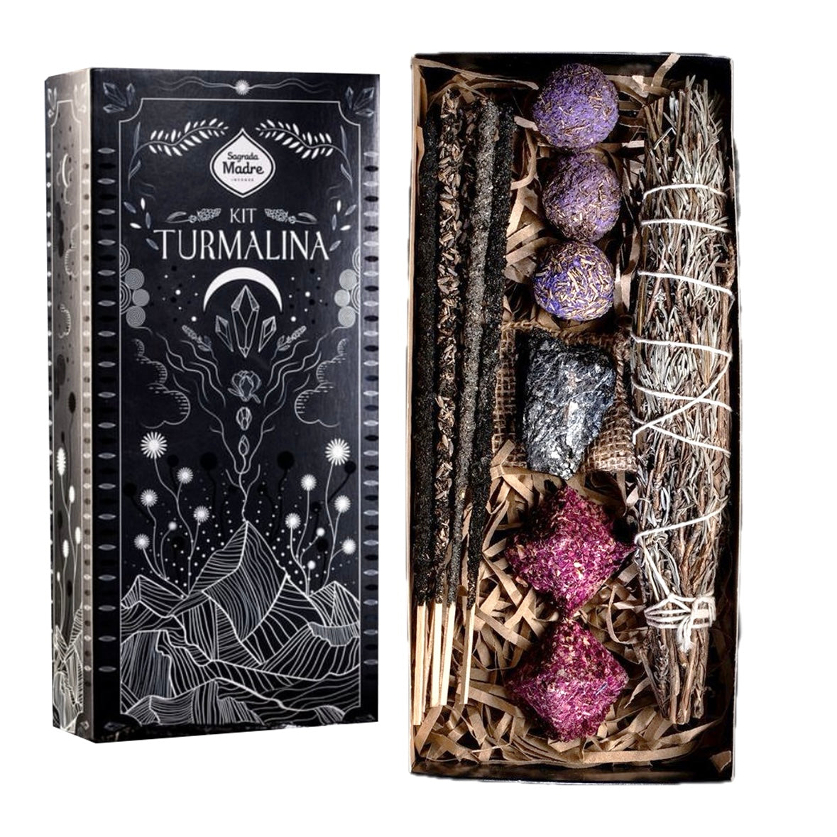 Sagrada Madre Kit Tormalina - Smudge, bombita, incensi e pietra Tormalina nera