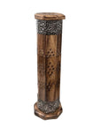 Bruciaincenso a torre in legno di Sheesham intagliato per incenso in bastoncini e coni - Portaincenso 30cm