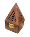Bruciaincenso piramidale in legno di Sheesham per incenso in grani, erbe, resine e coni - Porta carboncino 13cm