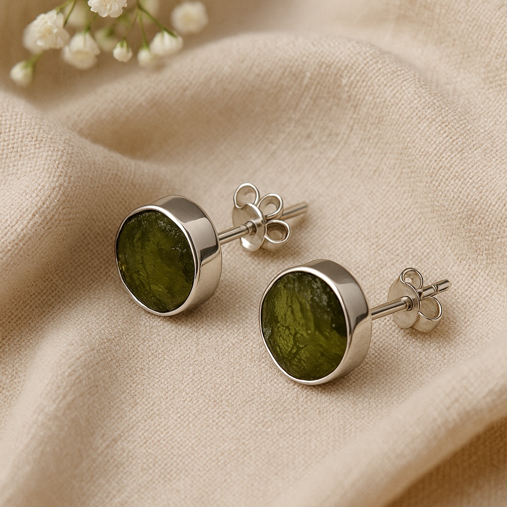 ORECCHINI IN MOLDAVITE in argento 925 - corredo e certificazione inclusi