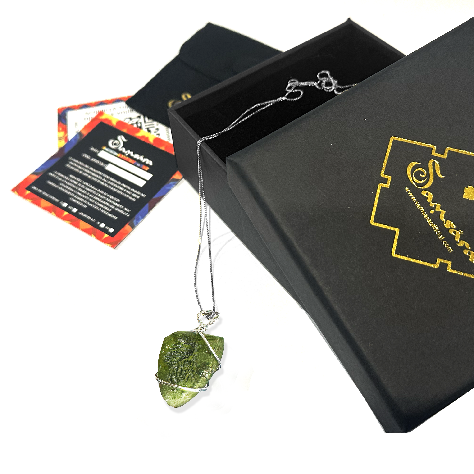 Natural Moldovitis necklace in 925 silver - Gift and guarantee package and certified