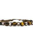 Samsara Bracciale Tibetano in Argento 925 e Occhio di Tigre - Filo in cotone cerato vari colori
