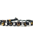 Samsara Bracciale Tibetano in Argento 925 e Occhio di Tigre - Filo in cotone cerato vari colori