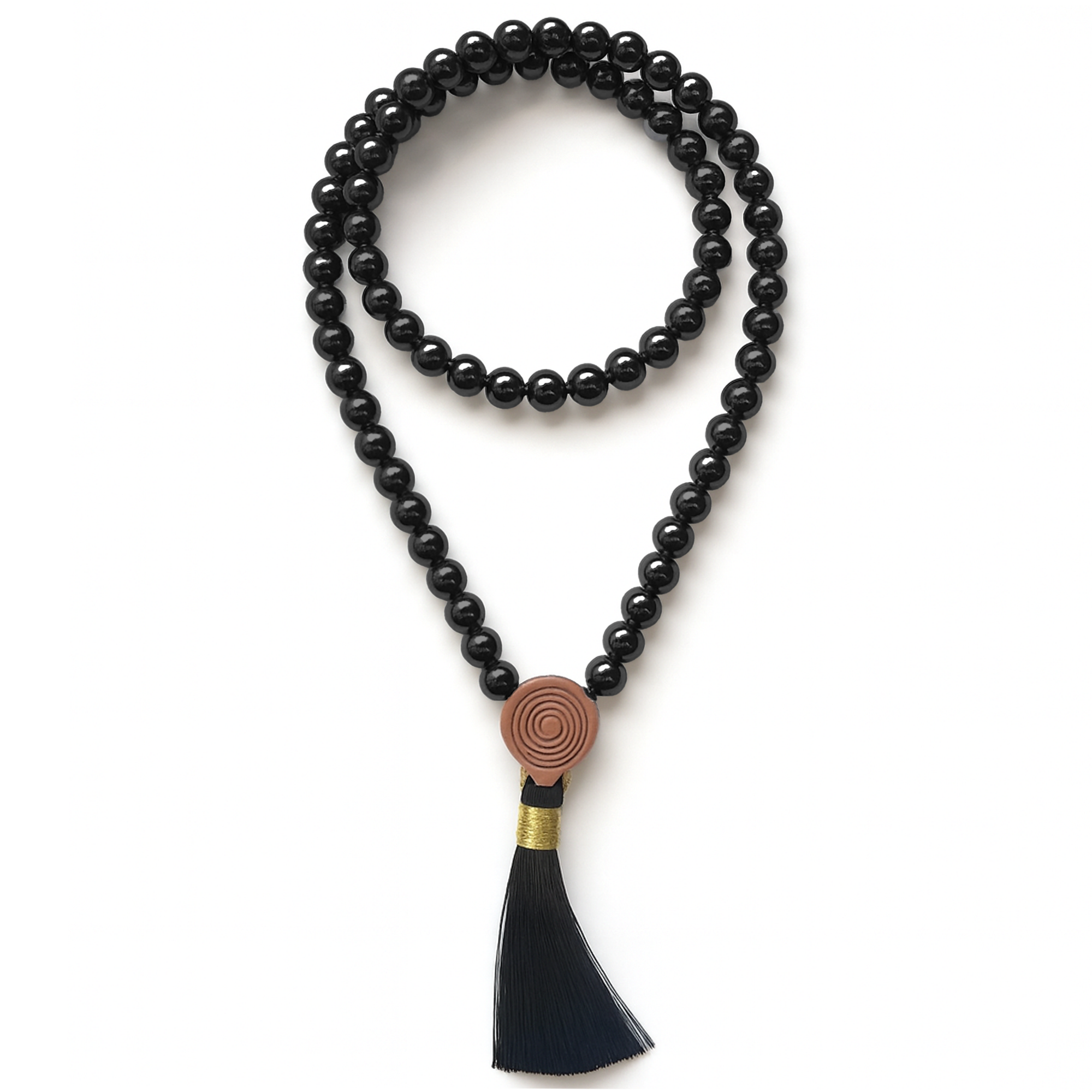 Mala Tibetana Ossidiana Nera con Nappa - Collana Rosario 108 Perle