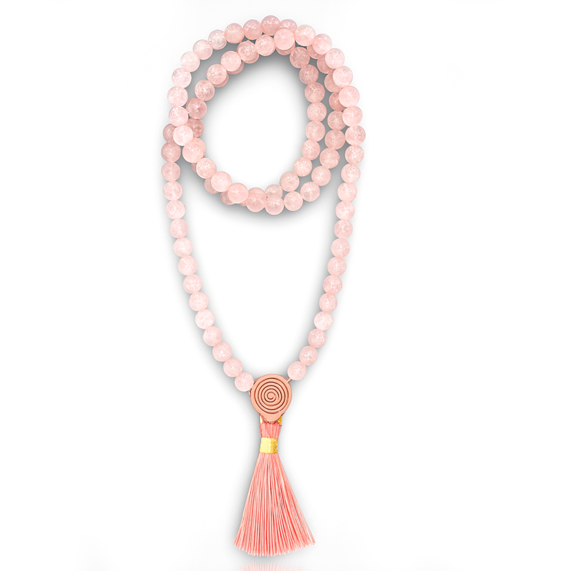 Mala Tibetana Quarzo Rosa con Nappa - Collana Rosario 108 Perle