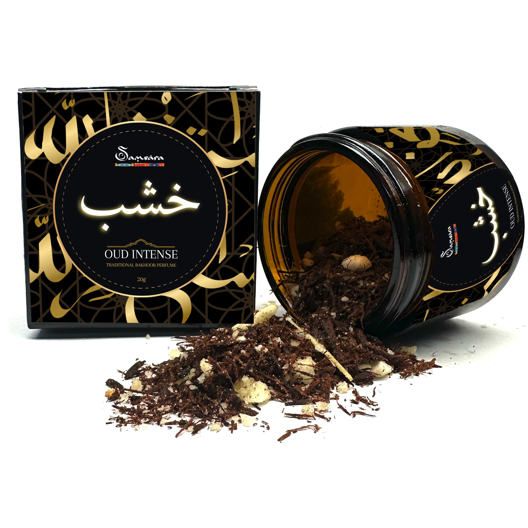 SAMSARA - Profumo Arabo solido Bakhoor con legno di Oud ultra Persistente | Profumo per Corpo, Capelli ed Indumenti - AMBER OUD | 20g - Made in Dubai
