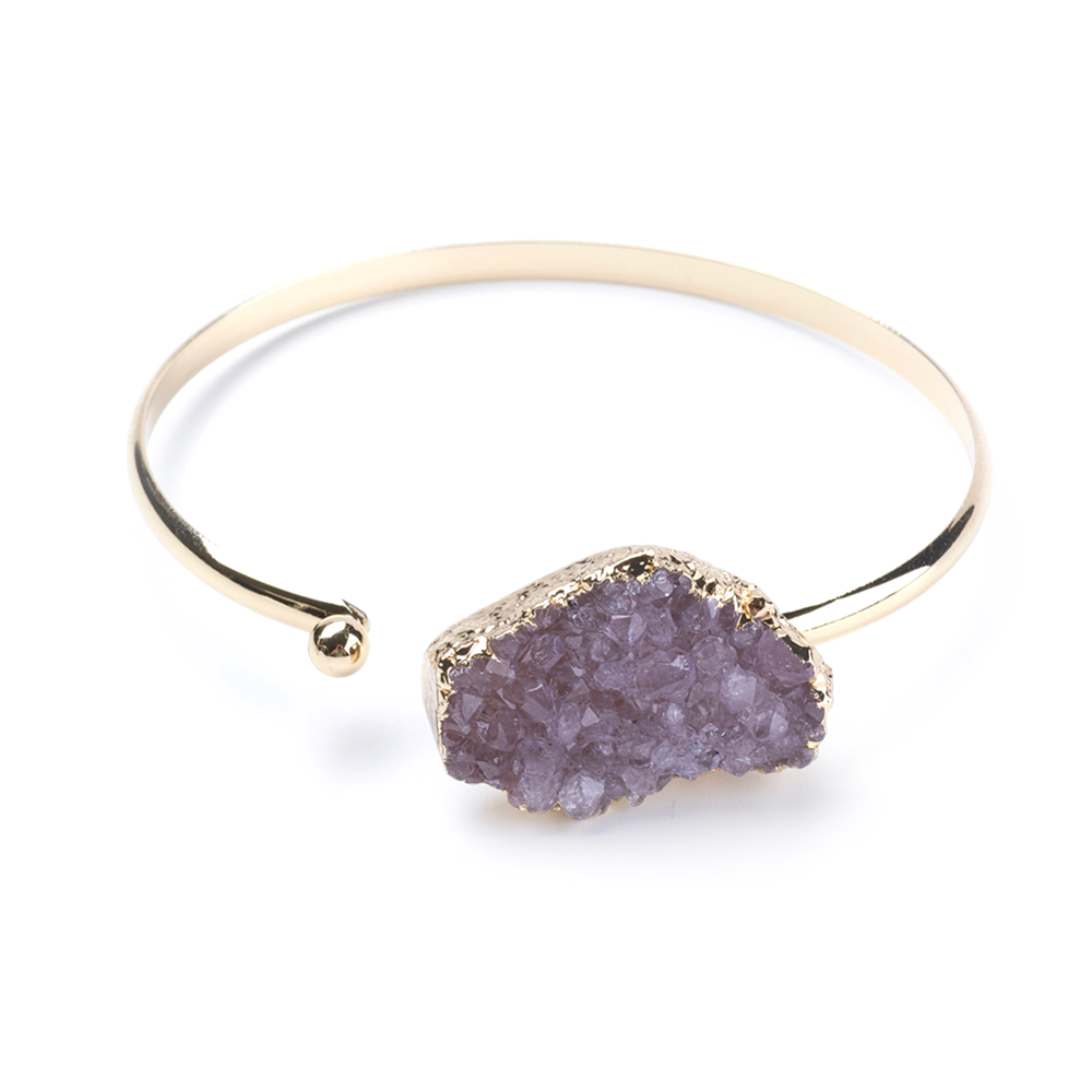 Bracciale con Drusa di Ametista in ottone sottile - Regolabile