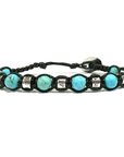 Samsara Bracciale Tibetano in Argento 925 e Turchese Celeste - Filo in cotone cerato vari colori