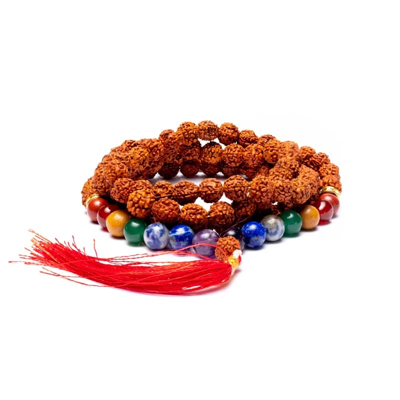 Mala Tibetana in Rudraksha with chakra and nappa stones - Rosario 108 grains necklace