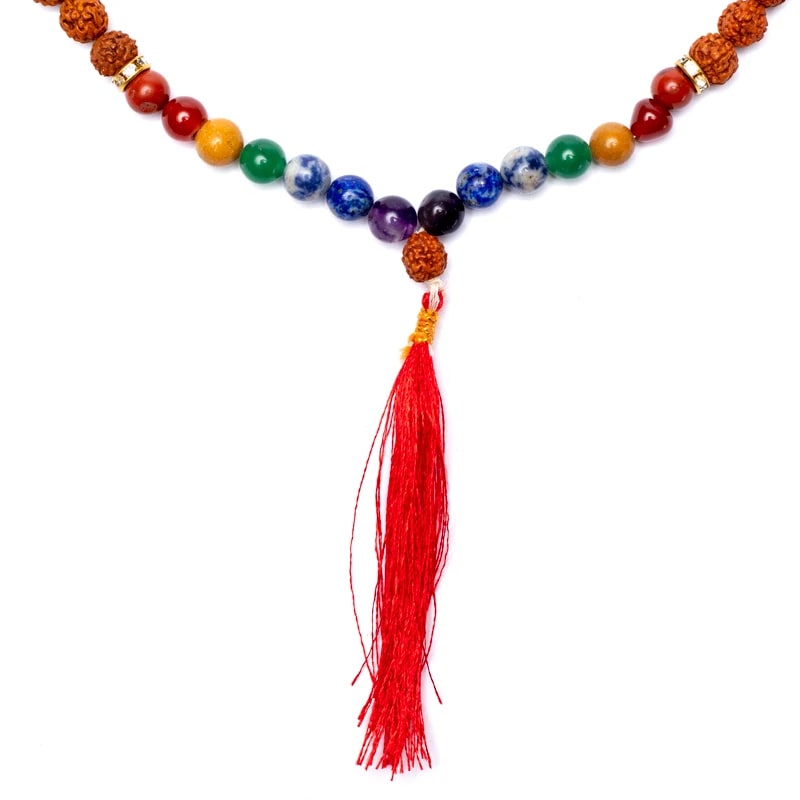 Mala Tibetana in Rudraksha with chakra and nappa stones - Rosario 108 grains necklace