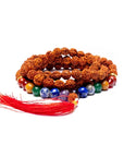 Mala Tibetana in Rudraksha con Pietre Chakra - Collana Rosario 108 grani