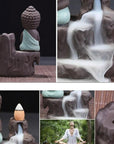 Bruciaincenso a cascata Buddha Piccolo in Ceramica per Incenso in coni - Portaincenso a fontana 12cm - clorophilla-shop