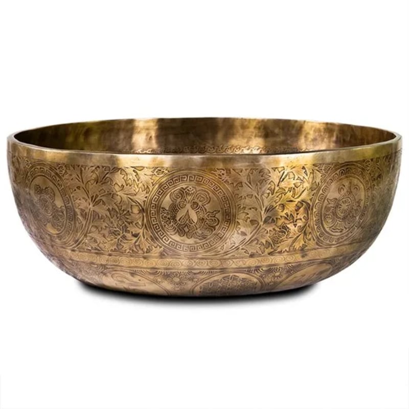 Campana Tibetana massaggio sonoro Incisa e decorata OM MANI PEME HUM - 50cm 10kg - clorophilla-shop