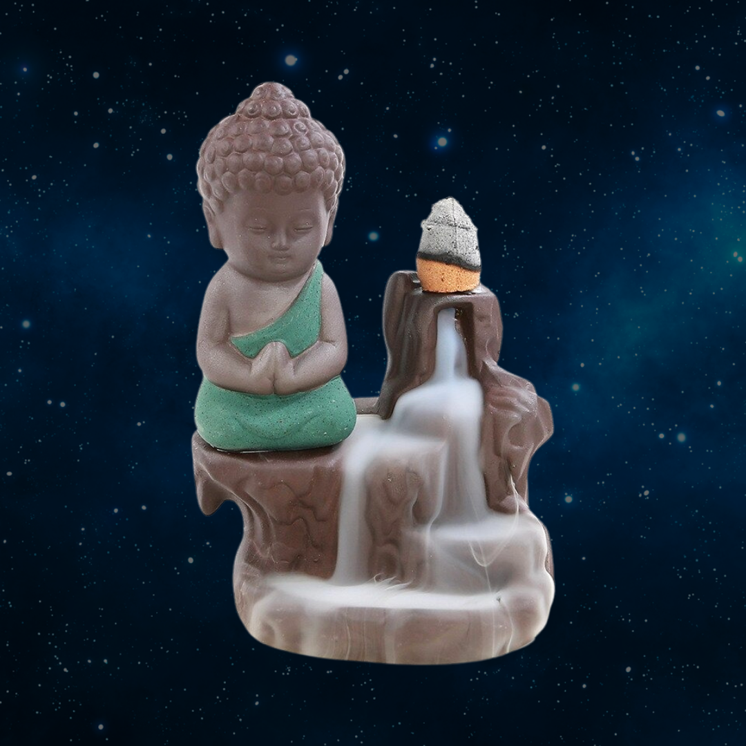 Bruciaincenso a cascata Buddha Piccolo in Ceramica per Incenso in coni - Portaincenso a fontana 12cm - clorophilla-shop