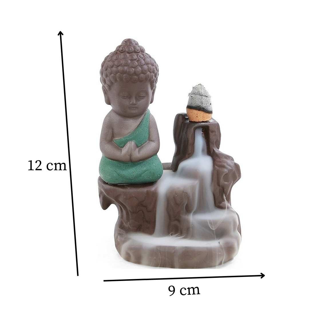 Bruciaincenso a cascata Buddha Piccolo in Ceramica per Incenso in coni - Portaincenso a fontana 12cm - clorophilla-shop