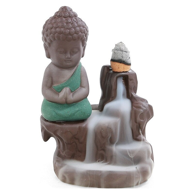 Bruciaincenso a cascata Buddha Piccolo in Ceramica per Incenso in coni - Portaincenso a fontana 12cm - clorophilla-shop