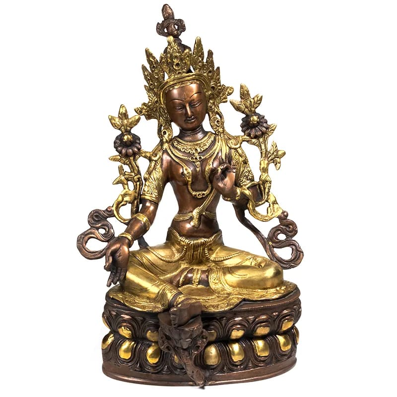 Statua Tara verde in Ottone color oro grande 37cm - 3,7kg
