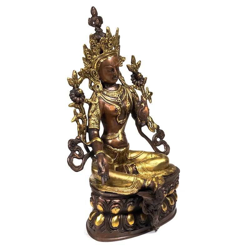 Statua Tara verde in Ottone color oro grande 37cm - 3,7kg