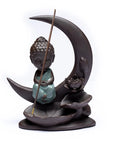 Bruciaincenso a cascata Buddha sulla Luna in Ceramica per Incenso in Coni e Bastoncini - Portaincenso a fontana 16.5cm - clorophilla-shop
