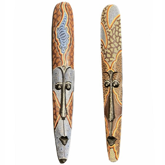 Indonesian hanging wall sculpture mask, Bali wood face mask painted and handmade 1 meter - random color