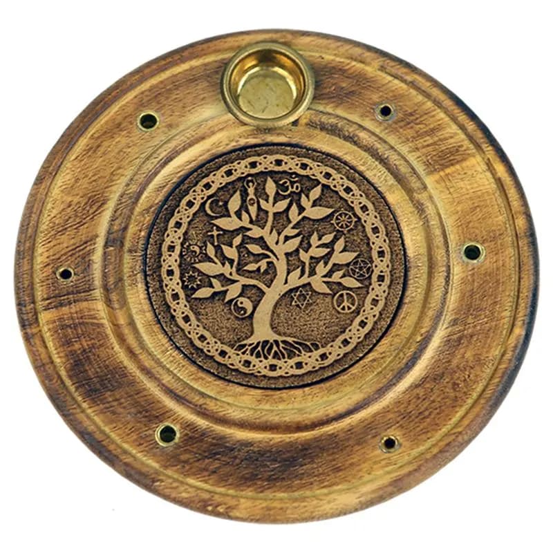 Bruciaincenso Albero della Vita in Legno Papri Intagliato per Incenso in Bastoncini e Coni - Portaincenso 10cm - clorophilla-shop