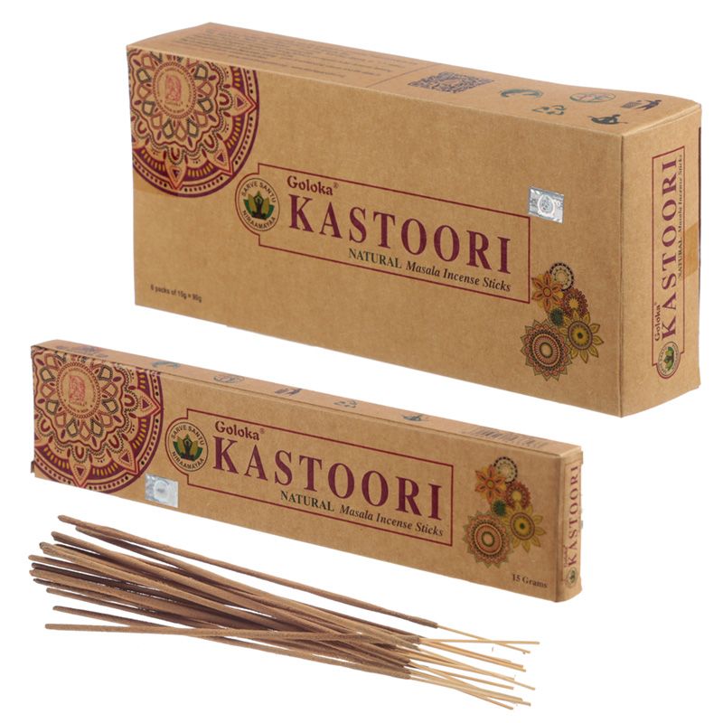 Goloka KASTOORI Incenso in bastoncini Natural Masala Organic - Stick 15g - clorophilla-shop