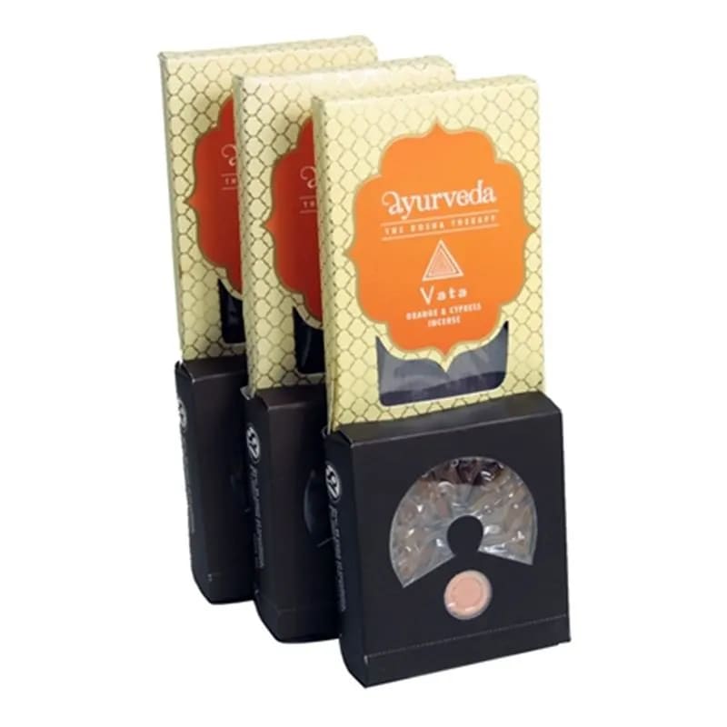Ayurveda Incenso Vata Set Bastoncini e Coni Arancio e Cipresso - Bruciaincenso Incluso - clorophilla-shop