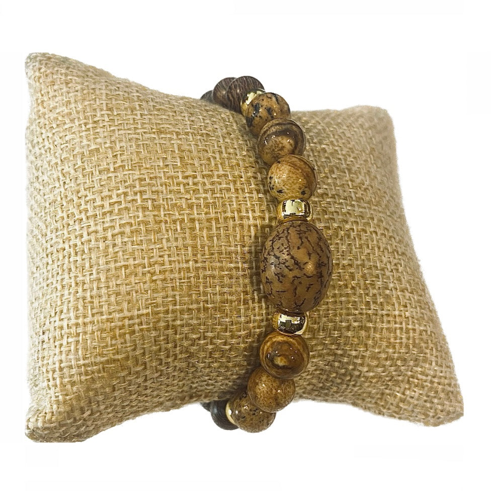 Mala Wengè wooden bracelet with precious stones - different variants