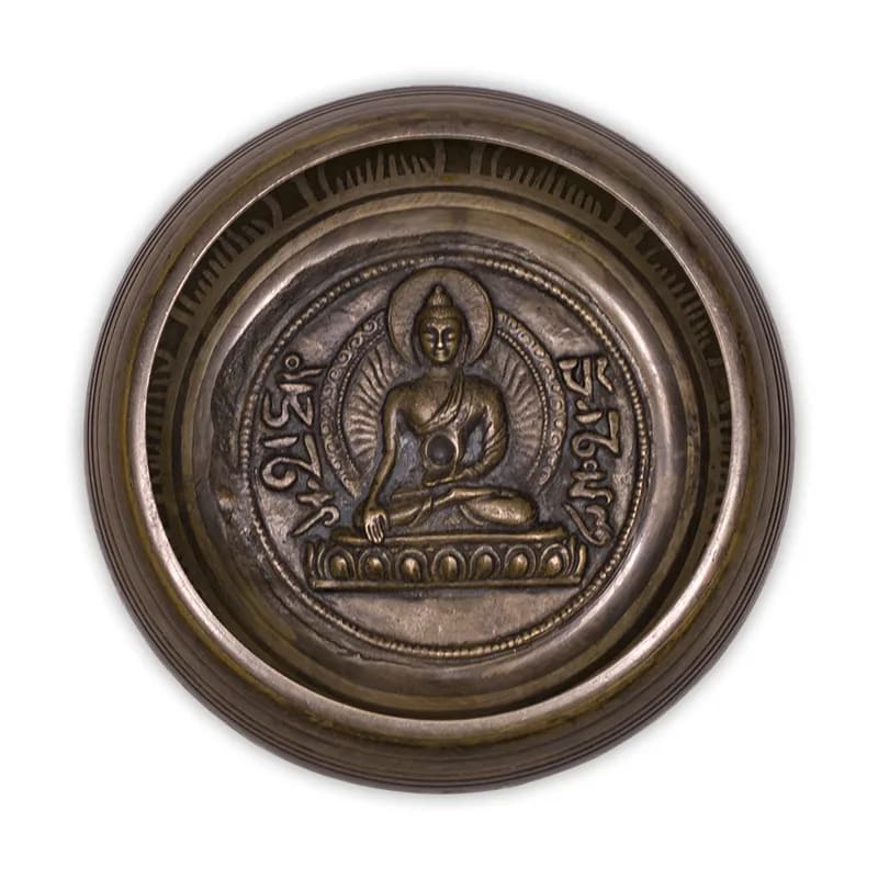 Campana Tibetana incisa con Buddha Shakyamuni e Mantra 550g - clorophilla-shop