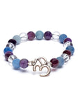 Mala Bracciale in Ametista, Avventurina e Cristallo di Rocca con Om - 21 perle