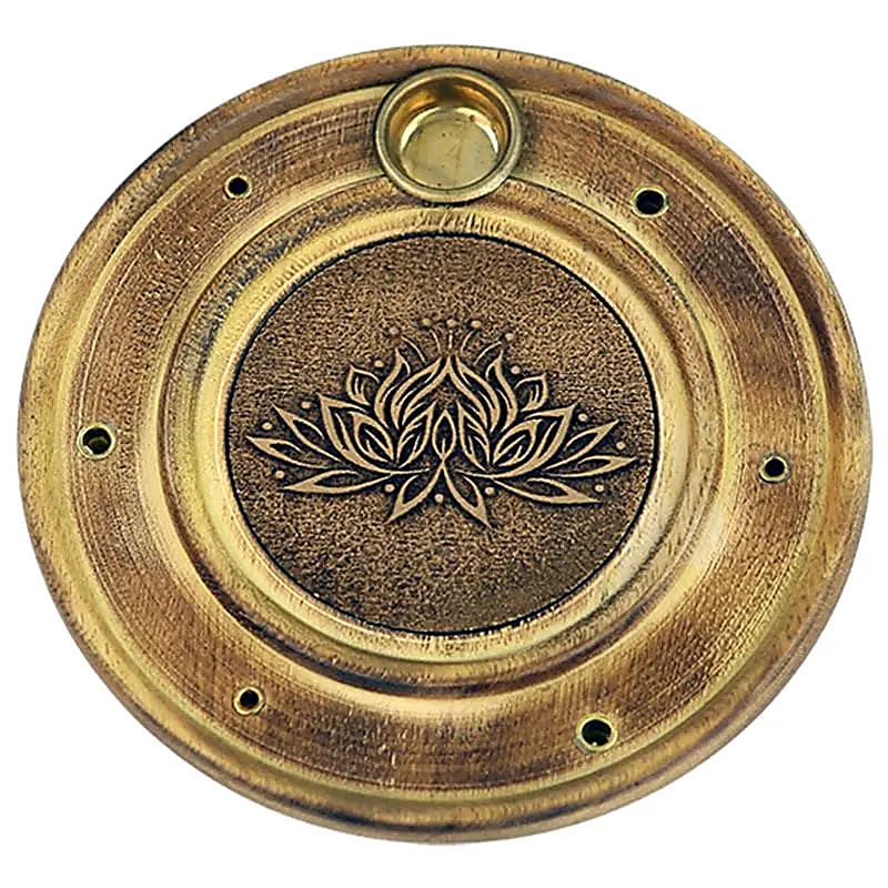 Bruciaincenso Loto in Legno Olmo Indiano intagliato per Incenso in Bastoncini e Coni - Portaincenso 10cm - clorophilla-shop