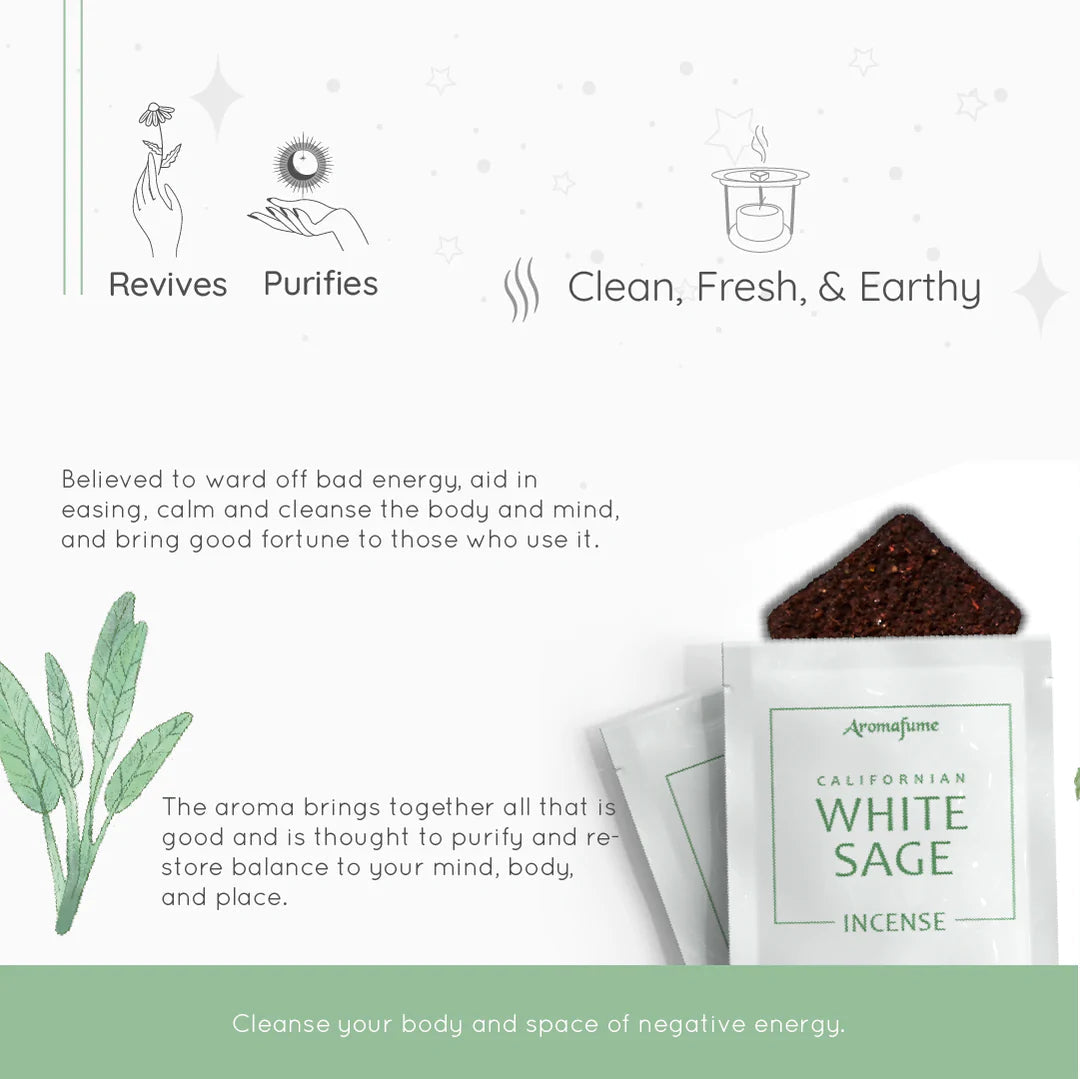 Aromafume "White Sage" Kit Bruciaincenso + 12 Mattoncini di incenso - Niente Fumo e Cenere - clorophilla-shop