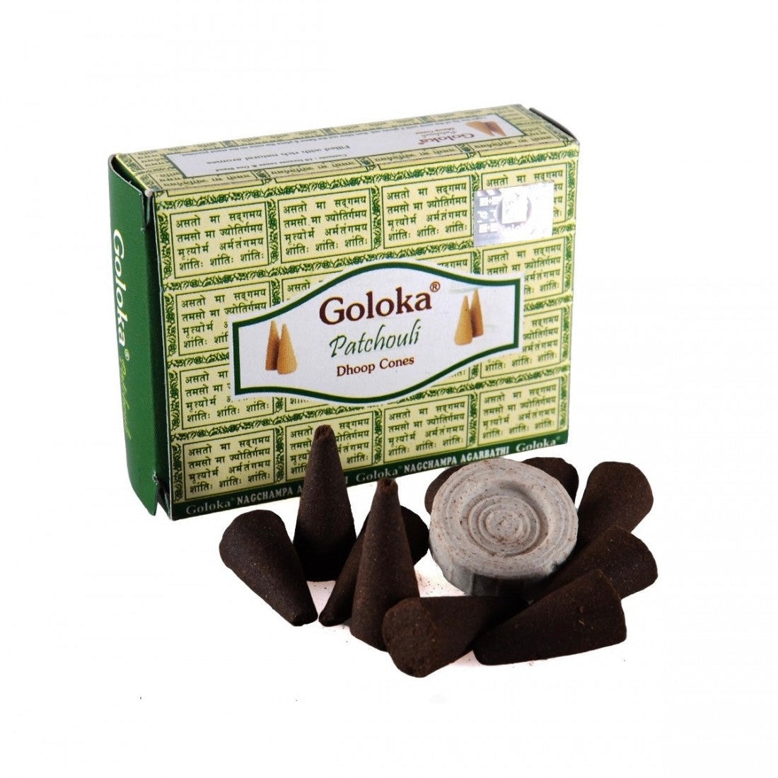 Goloka Patchouli Incenso in Coni - 10pz supporto incluso - clorophilla-shop