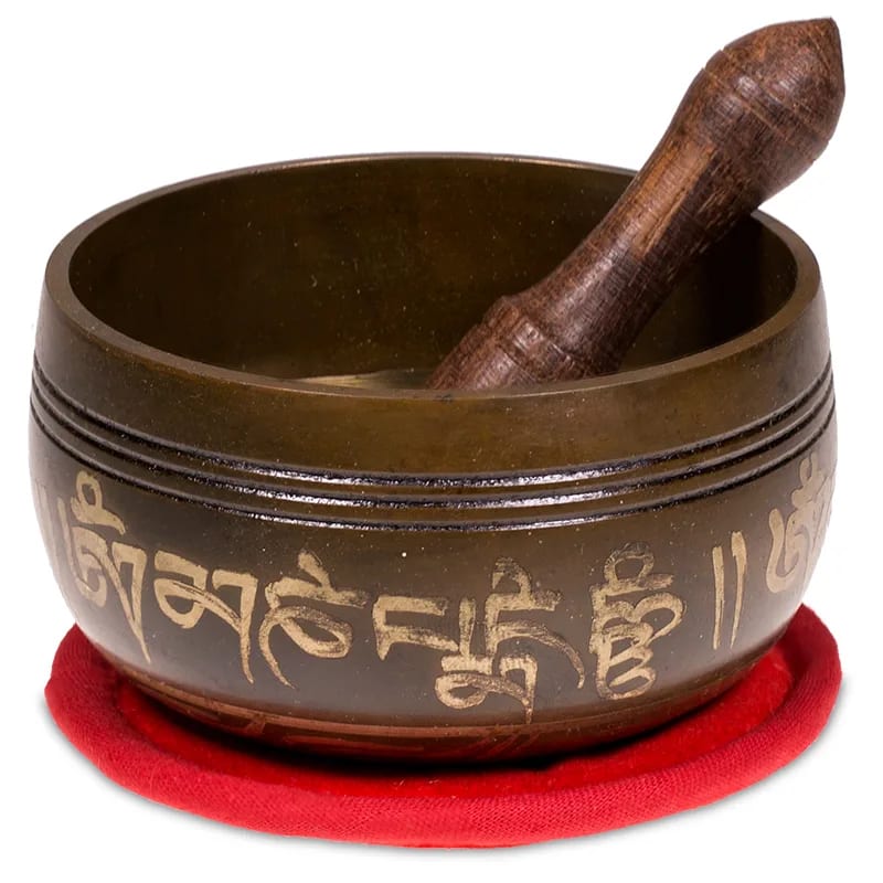 Campana Tibetana Om con Decorazioni in Set Regalo - Batacchio e Cuscino Inclusi - clorophilla-shop