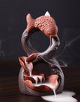 Bruciaincenso a cascata Carpa in ceramica per Incenso in coni - Portaincenso a fontana 14,5 cm - clorophilla-shop