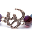 Mala Bracciale in Ametista, Avventurina e Cristallo di Rocca con Om - 21 perle