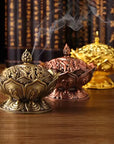 Bruciaincenso Fiore di Loto con simboli Buon Auspicio Tibetani per Incenso in Grani, Bastoncini e Coni - Portaincenso ORO - clorophilla-shop