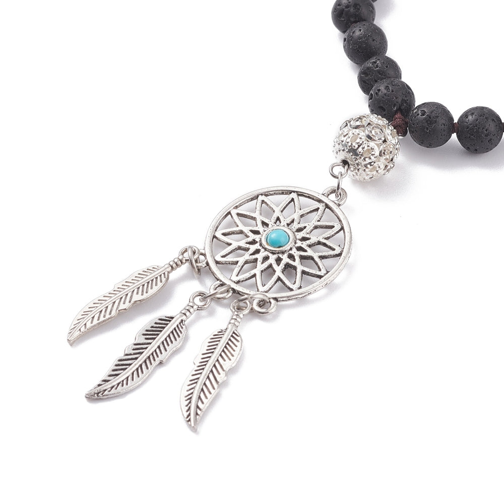Collana Indonesiana in pietra lavica con acchiappasogni - clorophilla-shop