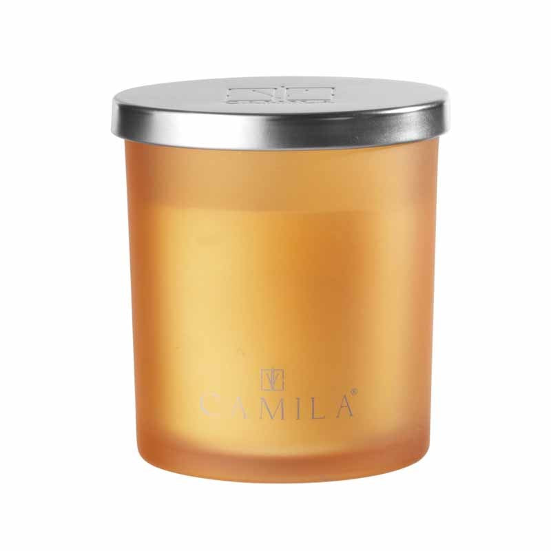 CAMILA SILVER Candela Profumata "Cedro e Arancia" in barattolo di vetro satinato con coperchio argento - 140g/ 200g - clorophilla-shop