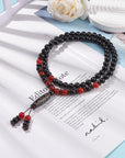 Collana Buddhista con ciondolo ovale in legno naturale e Agata rossa - clorophilla-shop
