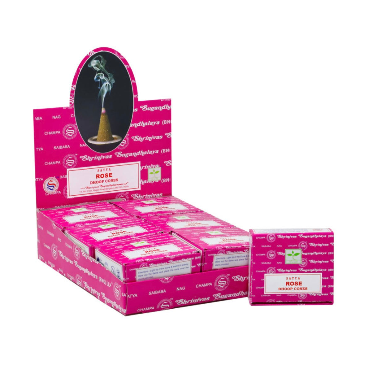 Satya Rose incense in 100% natural cones - support included