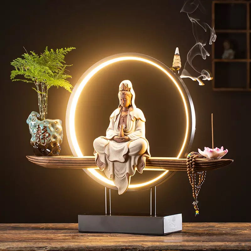 Bruciaincenso Lampada zen Feng Shui con Buddha Mala e Loto in Ceramica - clorophilla-shop