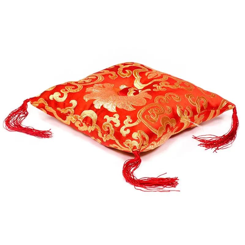 Cuscino per Campane Tibetane in Cotone e Poliestere Stile Orientale con Fiori Rosso - 14cm - clorophilla-shop