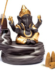 Bruciaincenso a cascata Ganesh in Ceramica per Incenso in bastoncini e coni - Portaincenso a fontana 10cm - clorophilla-shop