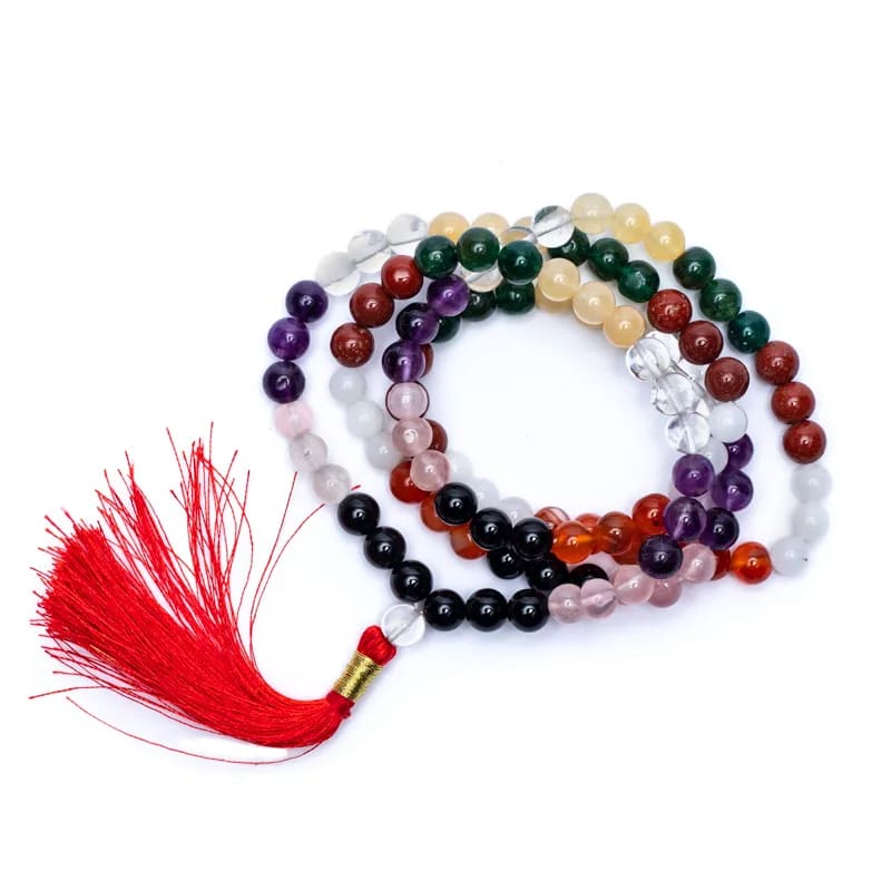 Mala Tibetana astrologica 9 Pianeti Qualità AA con Nappa - Collana Rosario 108 Perle