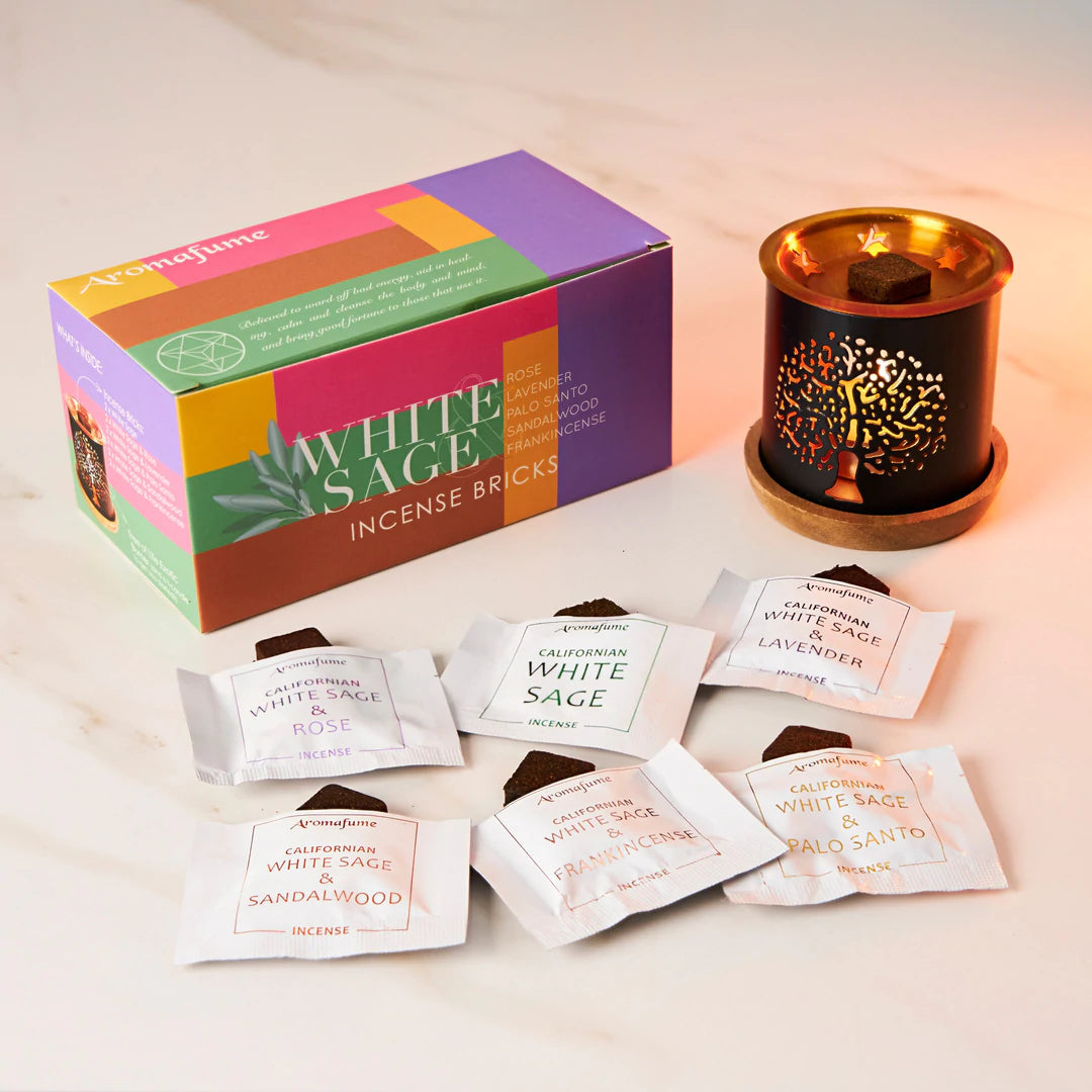 Aromafume "White Sage" Kit Bruciaincenso + 12 Mattoncini di incenso - Niente Fumo e Cenere - clorophilla-shop