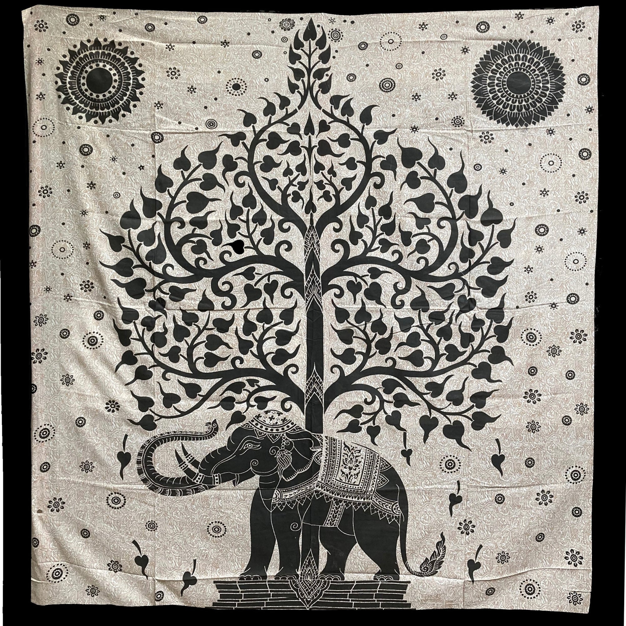 Telo Arazzo da Parete Elefante e Albero della Vita in Cotone Made in India - 220x240cm