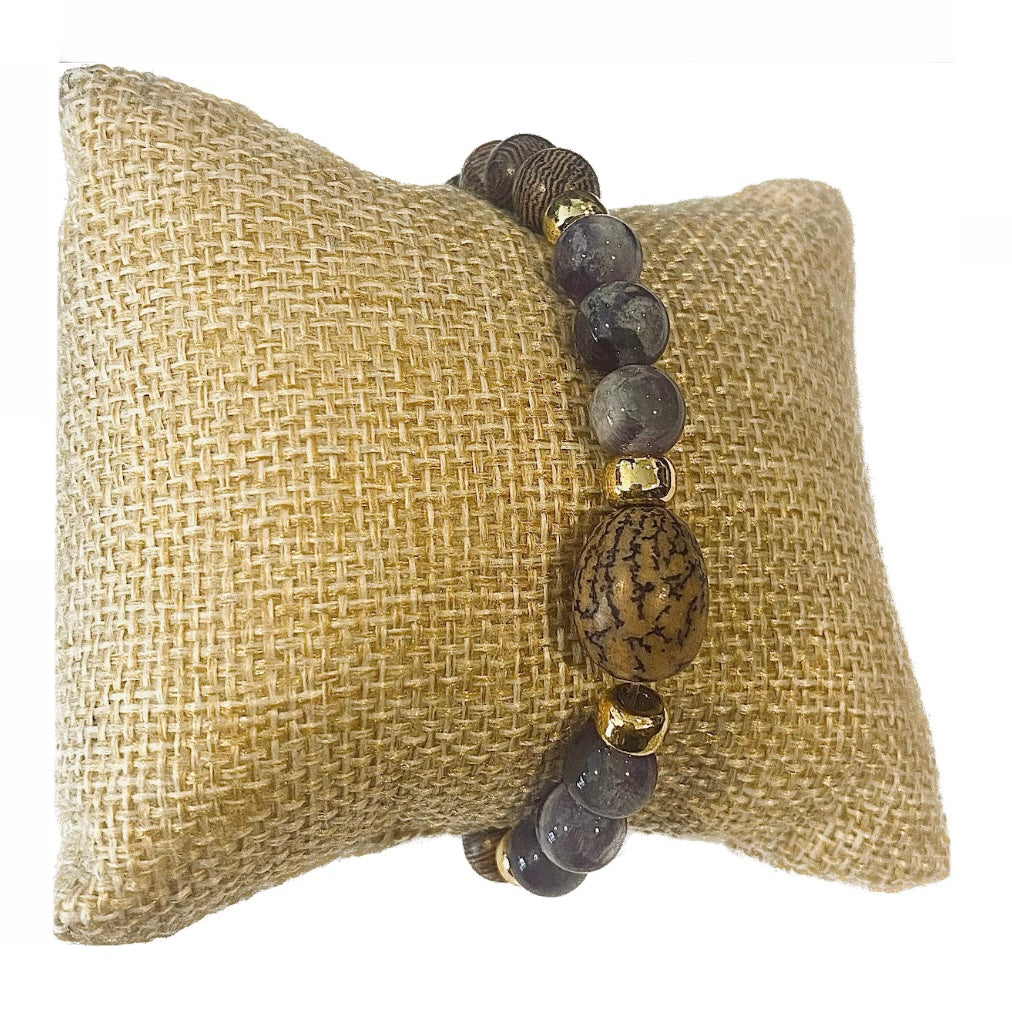 Mala Wengè wooden bracelet with precious stones - different variants