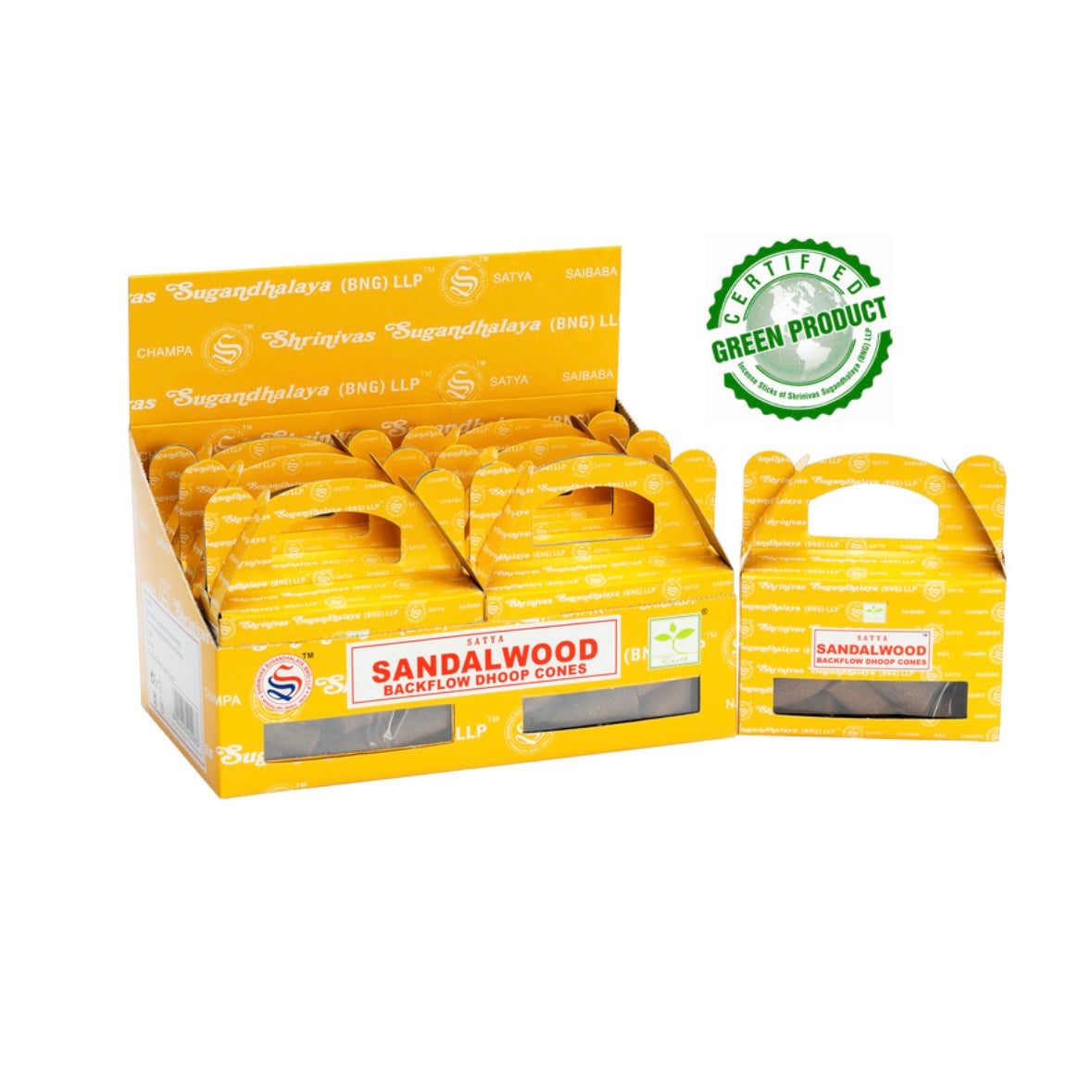 Satya Sandalwood Coni Backflow reflux incense for cascade burning - Sandal wood 24 cones