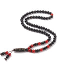 Collana Buddhista con ciondolo ovale in legno naturale e Agata rossa - clorophilla-shop